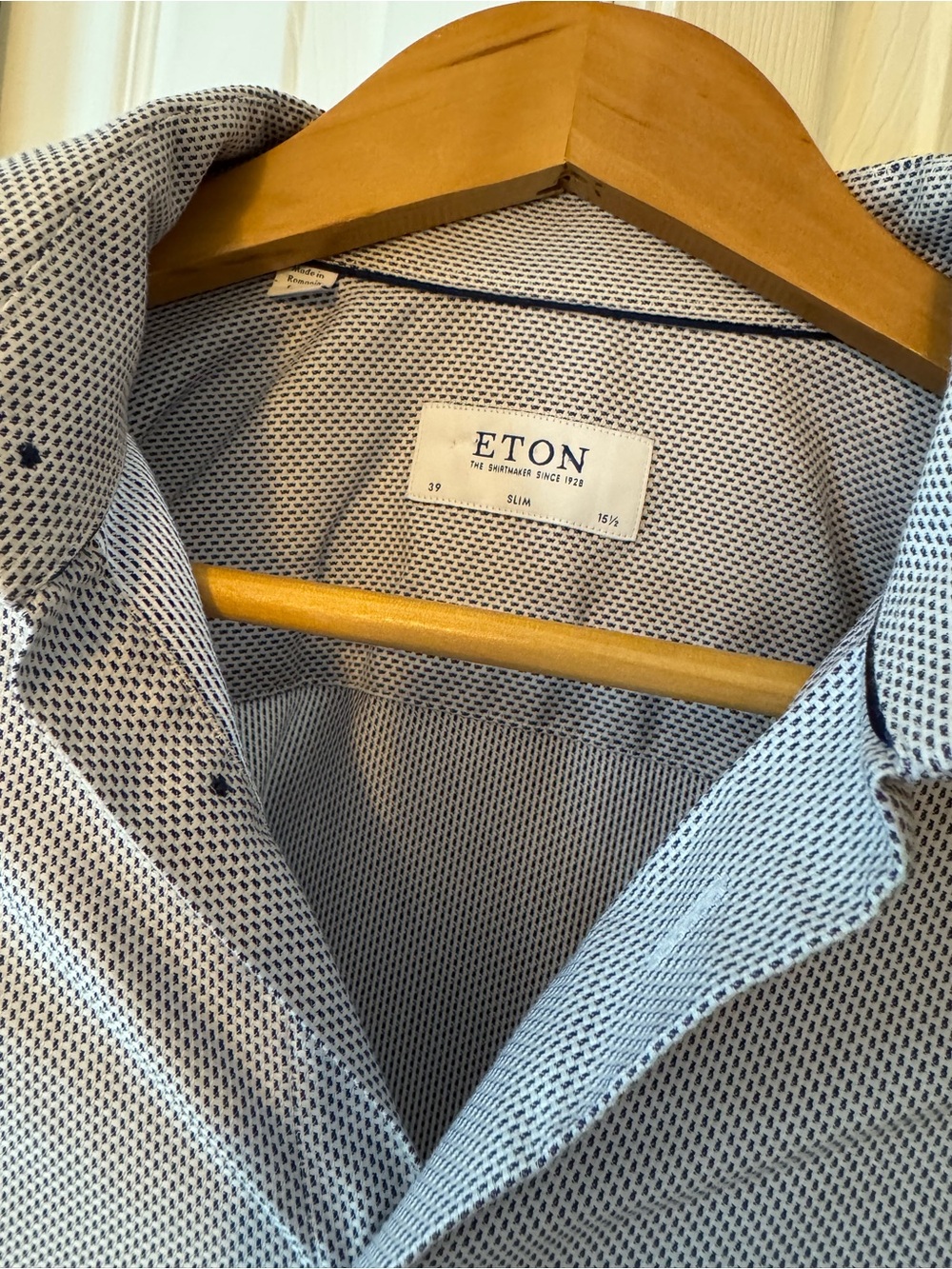 Eton Slim Fit White Shirt with Navy Microdot Pattern